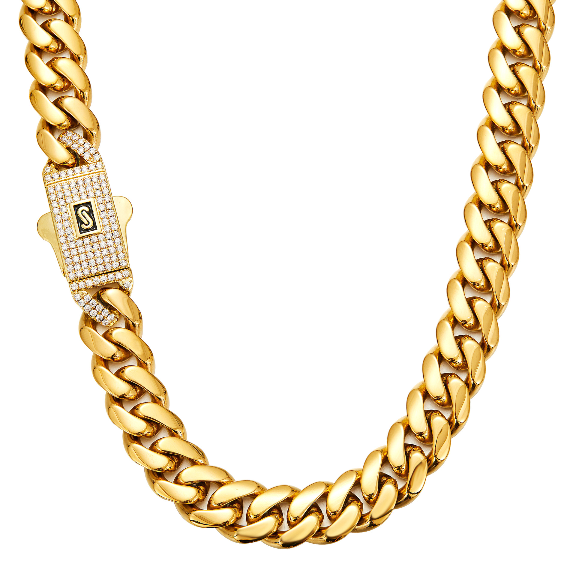 Holiday, Daily, Street Occasion Hip-Hop Classic Style Solid Color 304 Stainless Steel Polishing Plating Inlay Zircon 18K Gold Plated Men's Necklace Men Chain Necklaces