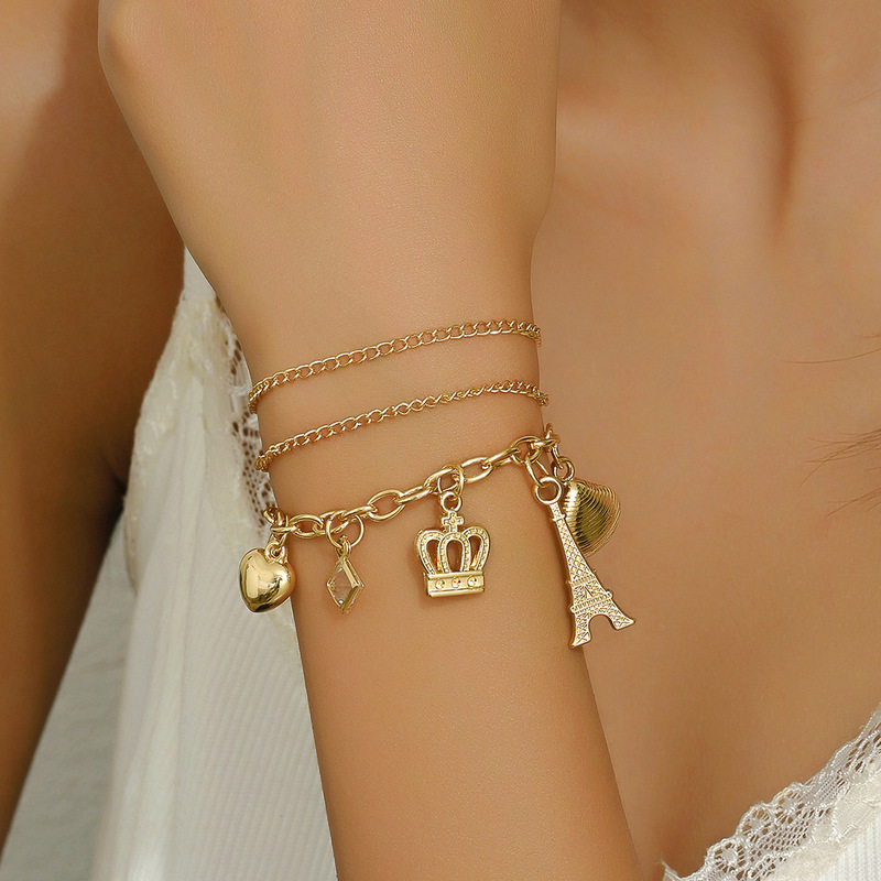 European and American Cross-Border Multi-Element Pendant Gold Bracelet Shell Crown Heart Pendant Personalized Bracelet for Women