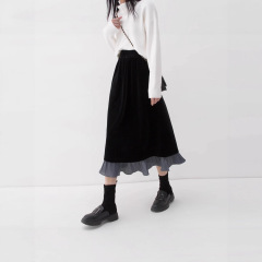哥家商场同款女装2025秋冬洋气裙子气质金丝绒拼压褶设计感半身裙