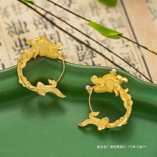 Chinese Style Enamel 925 Silver Handmade Filigree Cloisonné Antique Dragon Pearl Earrings Guangqing