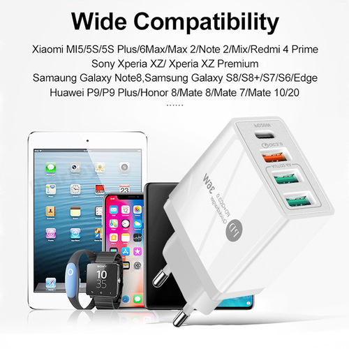 PD36W+3USB2.4A Dual USB Fast Charging Phone Charger Multi-port Adapter with Light Charger Head Travel Charger