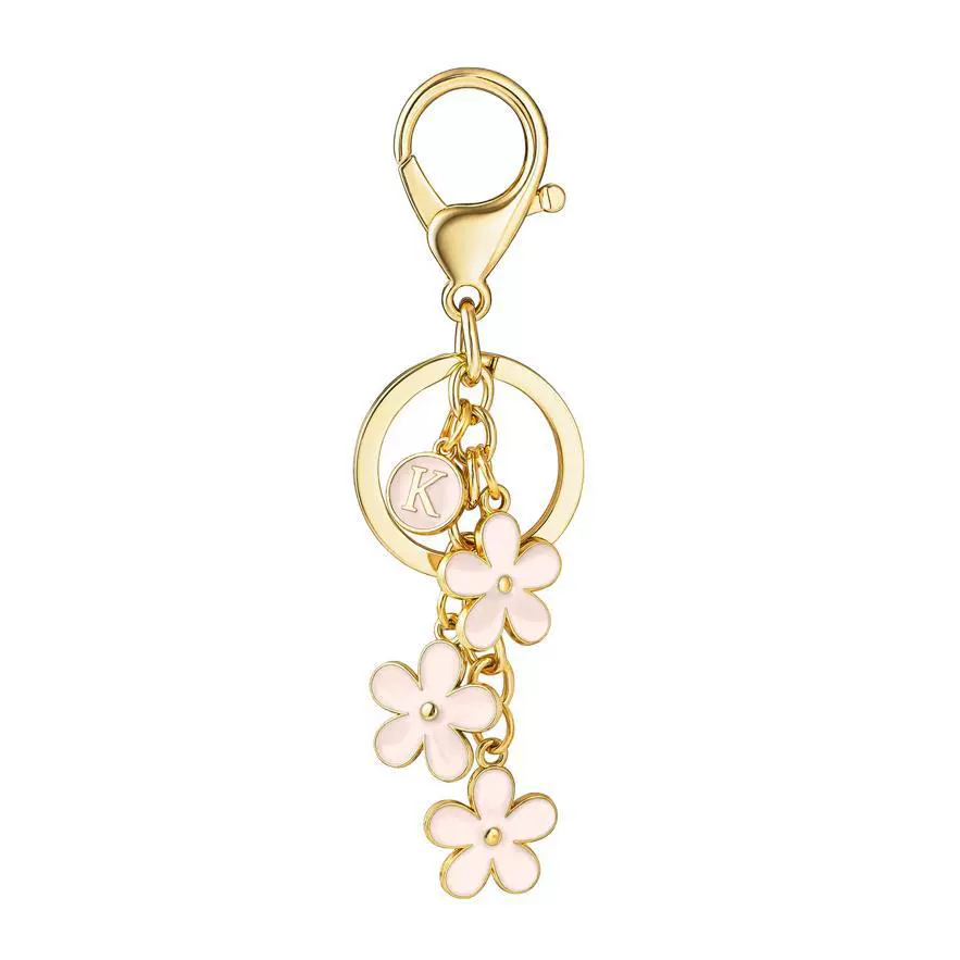 White fuchsia keychain, bag, cute backpack with letters for keys, flowered