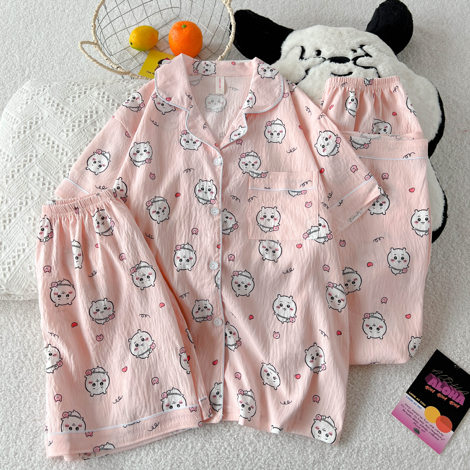 Al por mayor transfronterizo pantalones cortos de manga corta pantalones cortos de tres piezas pijamas nubes de algodón leopardo KT gato cardigan dibujos animados ropa para el hogar