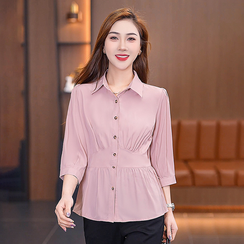 Middle-Aged Women's Long-Sleeved Shirts Spring, Autumn and Summer 2025 New Mothers' Versatile Fashionable Casual Belly-Covering Shirts Middle-Aged Women's Long-Sleeved Shirts Spring, Autumn and Summer 2025 New Mothers' Versatile Fashionable Casual Belly-Covering Shirts