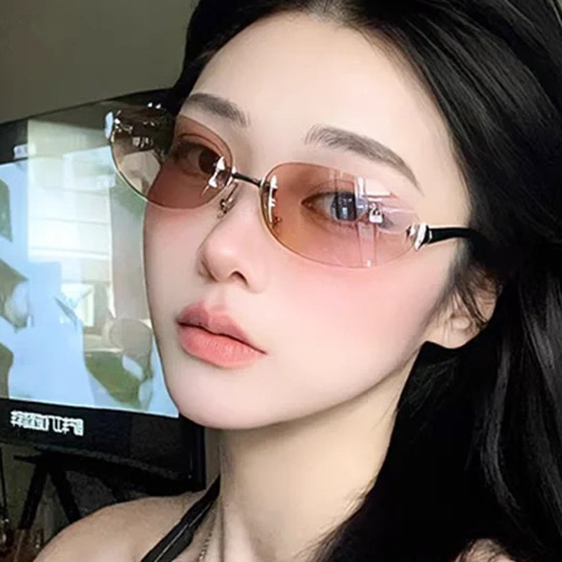Frameless Glasses Structure Vacation Beach Geometric Ac UV400 Protection Oval Frame Frameless Women's Sunglasses