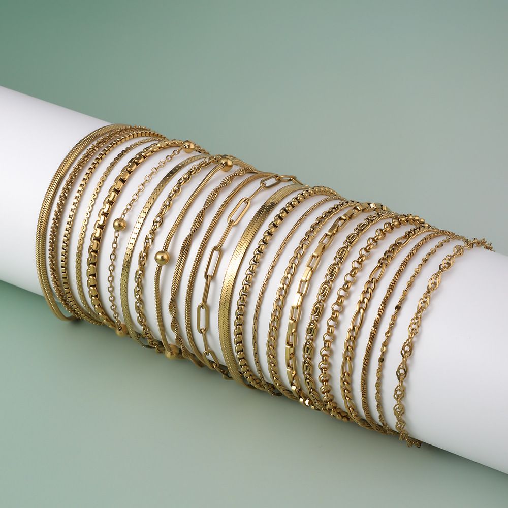20g Weight 18K Gold Plated Plating Material Chain Bracelet Classification 304 Stainless Steel Chain Material cable chain, snake chain Chain Type 1 Piece Quantity Holiday, Daily Occasion 304 Stainless Steel Material Geometric Pattern Women's Gender Simple Style, Classic Style Style Plating Craft 18K Gold Plated Geometric 304 Stainless Steel Simple Style Classic Style Plating 304 Stainless Steel Chain Bracelet 2