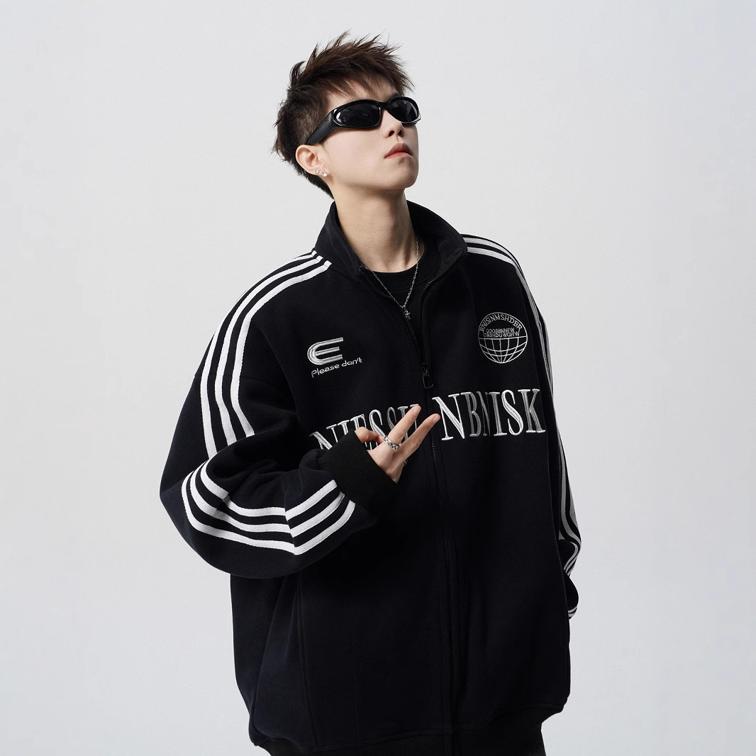 아메리칸 스트라이프 캐주얼 재킷 남자 봄 패션 브랜드 편지 인쇄 재킷 바이브 하이 스트리트 올 매치 커플의 카디건 스웨터