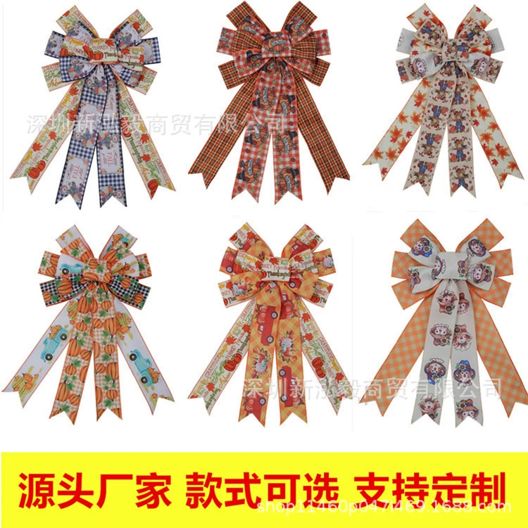 Тыквенная лента на День Благодарения Лук Трансграничная лента с прямыми поставками Ручной работы DIY Серия осеннего урожая Лук