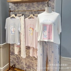 早秋新款哆啦A梦女款四色短袖长裤休闲舒适居家服睡衣可外穿套装