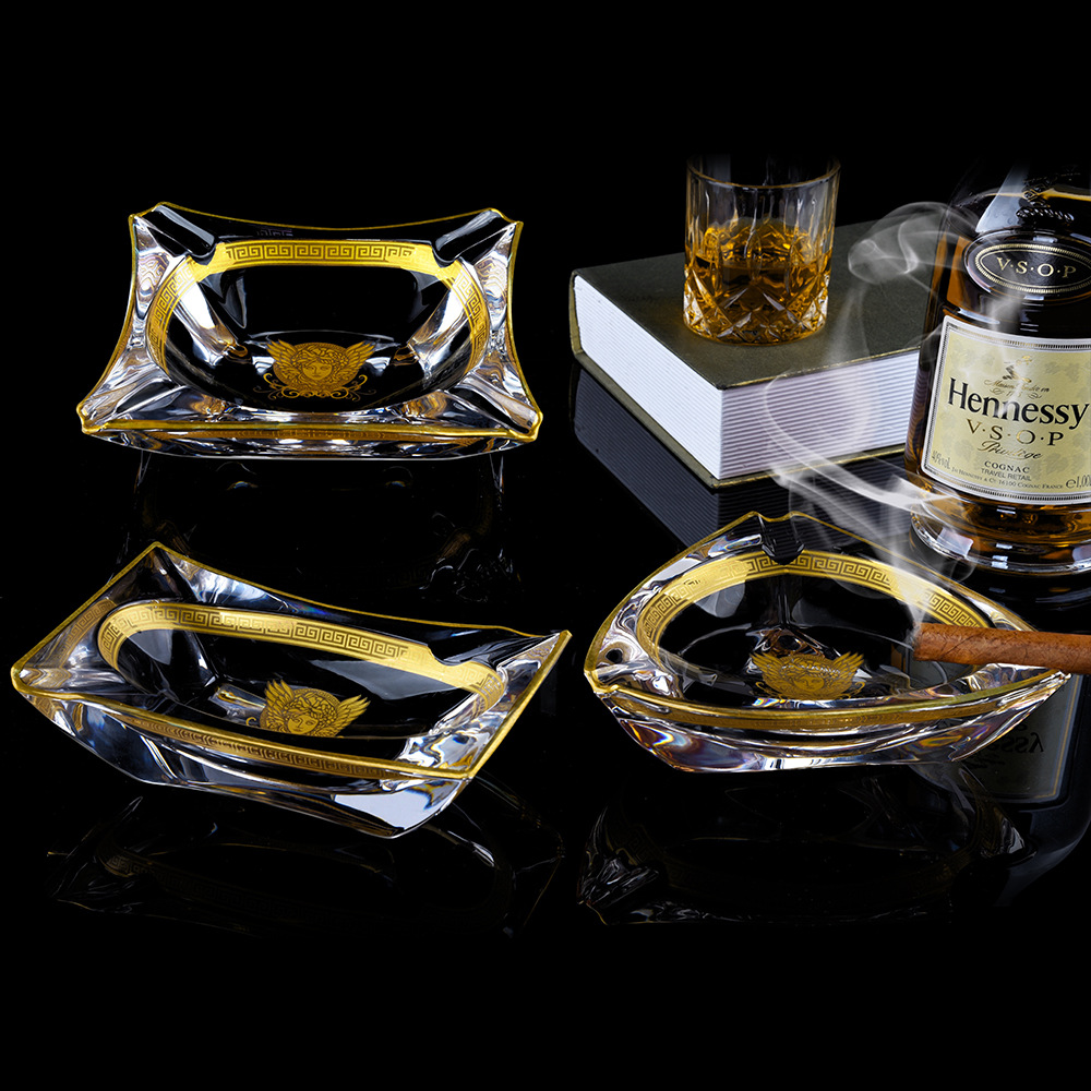 跨境轻奢宫廷风烟灰缸 加厚真金花纸不规则雪茄烟缸 创意玻璃烟缸