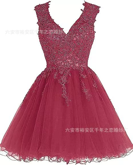 Short thin shiffon lace evening dress, for teenagers, graduation party, V-neckline, backless