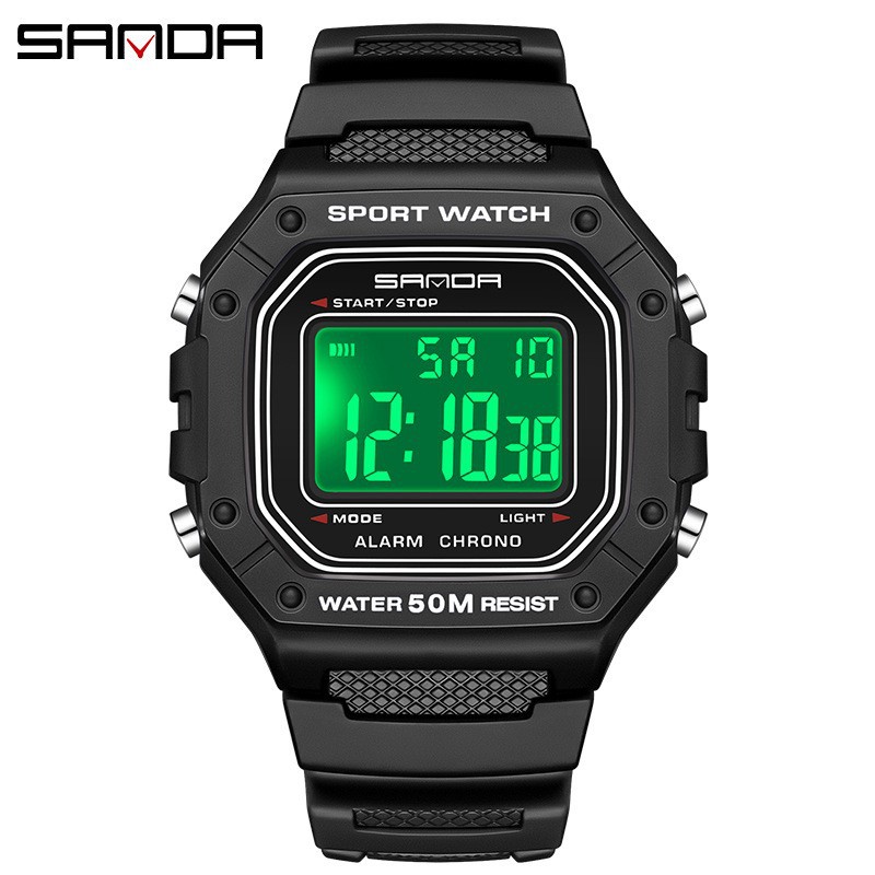 Sanda SANDA Swimming Impermeable Reloj electrónico para adolescentes Reloj despertador simple Reloj de estudiante de una sola pantalla de cubo pequeño