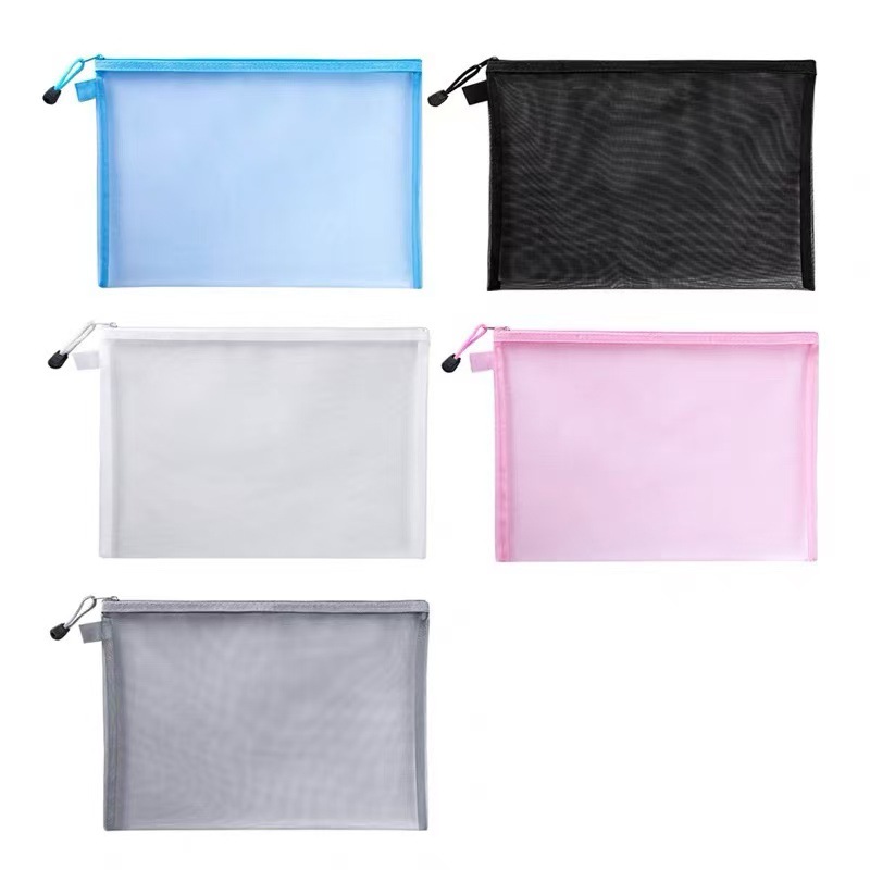 A4 Double-Layer Transparent Mesh Storage Document Bag with Zipper, Test Paper and Document Storage Bag, Office and Student Pencil Case, Customizable