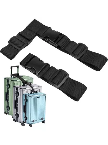 T-shaped luggage strap, adjustable connecting strap, 2-pack, suitcase fixing strap, nylon material, black