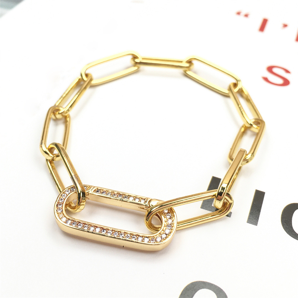 Cross-border Wholesale Autumn New Simple Geometric Zircon Copper Pendant Bracelet Ins Cold Style Design Thick Straps display picture 7