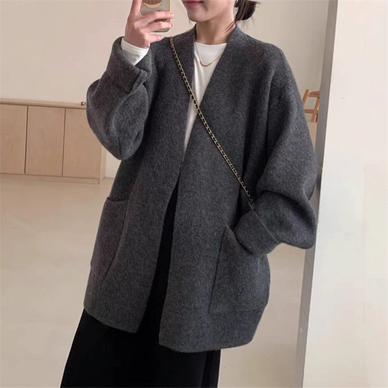 韩版气质俄罗斯跨境大版针织开衫女2025秋冬新款宽松厚实毛衣外套