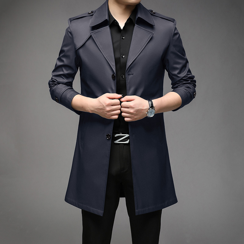 Gabardina de longitud media para hombre, chaqueta informal de negocios para hombre joven, abrigo oversize con cuello vuelto para hombre, corte ajustado, para primavera y otoño.