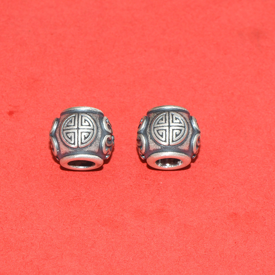 S99 Pure Silver Concave-Convex Spacer Beads with Six-Word Mantra, Loose Beads for DIY Handmade Beading, Stringing, and Barrel Bead Accessories