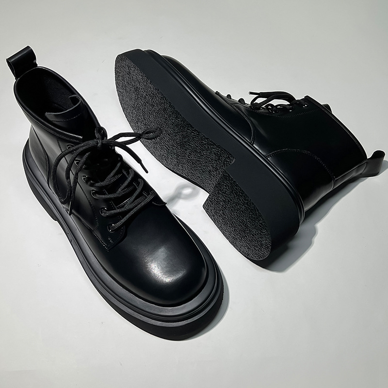 Black Men's Chunky Soled Martin Boots British Style Short Boots_voghion.com