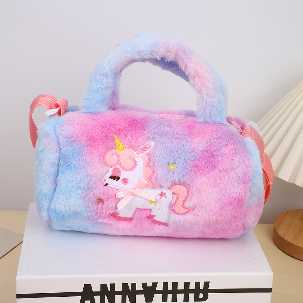 Nuevo cartón de dibujos animados portátil diagonal bolsas de hombro unicornio bolsas de juguetes de peluche para niños agarrar muñecas bolsas de regalo