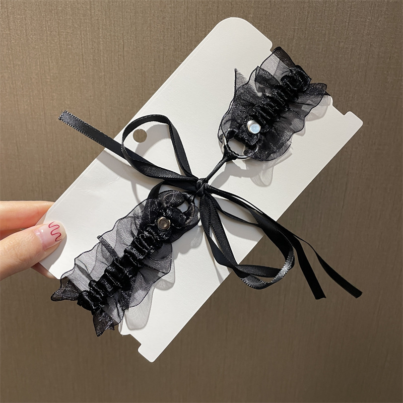 Lace Bell Collar Necklace with Bow and Bell, Black Cute Neck Accessory — detail image 10