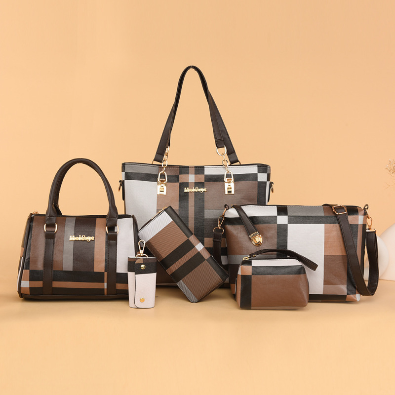 2026 New Six-Piece Set of Women's Bags, Plaid Multi-Functional Shoulder and Crossbody Bags for Women 2026 New Six-Piece Set of Women's Bags, Plaid Multi-Functional Shoulder and Crossbody Bags for Women