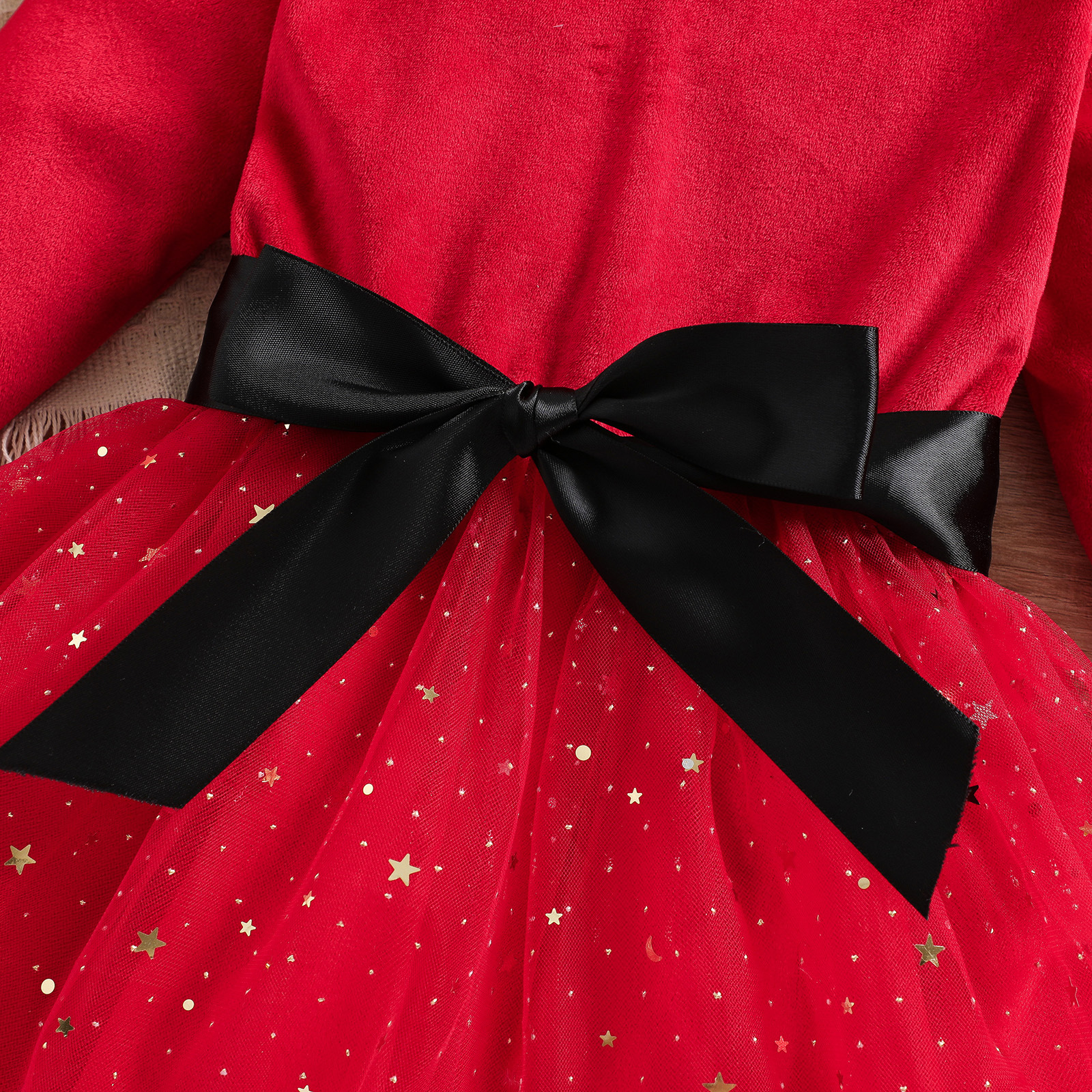 Robe de princesse en maille étoile à manches longues et bords bruts pour filles de Noël 2023_voghion.com