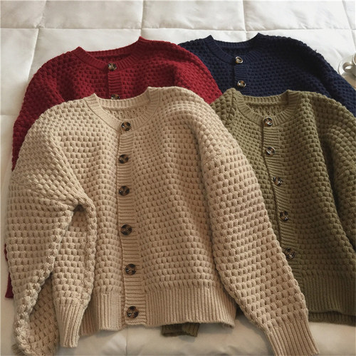 Vintage Crew Neck Sweater Cardigan Women's 2025 Autumn/Winter New Style Casual Soft and Gentle Knitted Sweater Coat