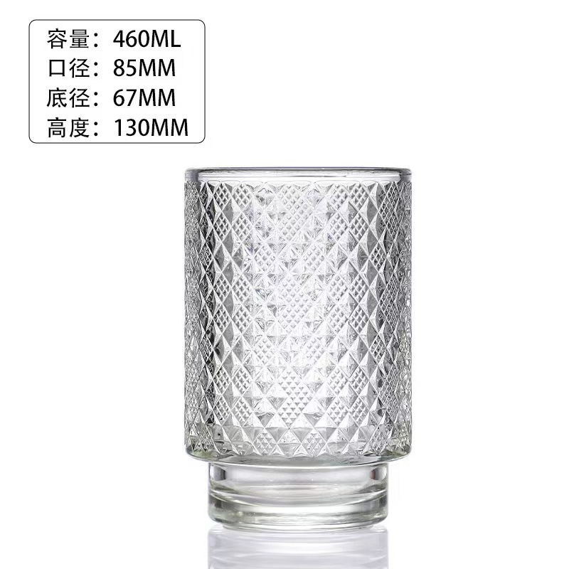 Glas de vela transparente engrosada en relieve candelabro de incienso hecha por sí mismo vasos de vela DIY recipiente de cera de boca grande adornos candelabro