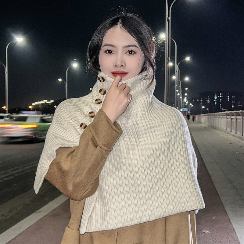 New Pure Wool Thick Cape Women's Autumn and Winter Fashion Outer Wear Pullover Scarf Korean Style Warm Buckle Scarf