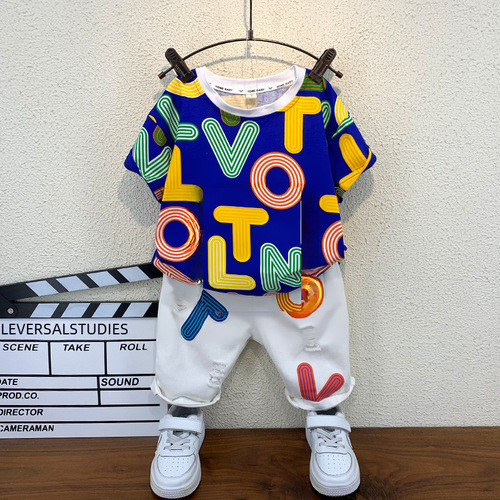 Children's Summer Sport Set, Stylish, Thin Short-Sleeve Two-Piece Set 2024 New Summer Korean Version Trendy Clothes