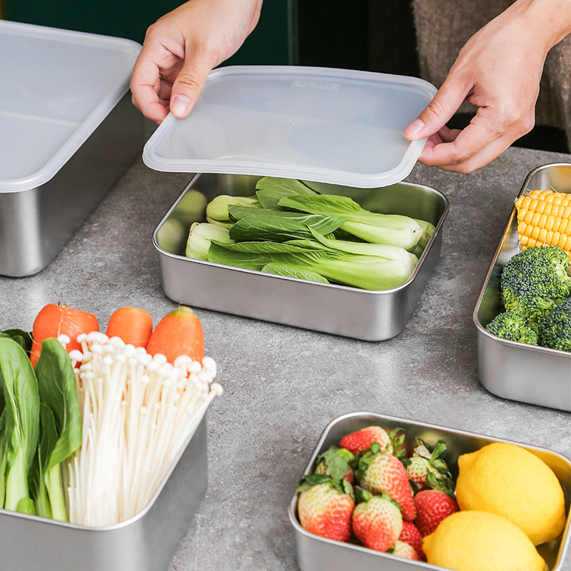 304 Stainless Steel Fresh Box Food Grade Sealing Box Refrigerator Food Flowers Fresh and Frozen Large Capacity Storage Box 3