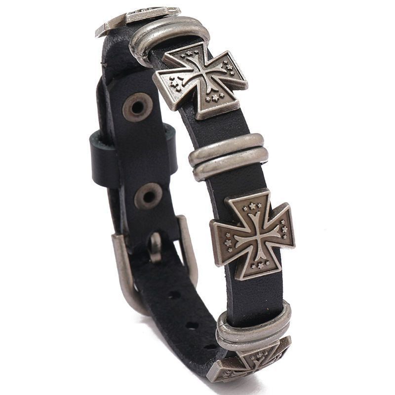 Creatieve, eenvoudige punkstijl kledingaccessoires, persoonlijkheid, Europese en Amerikaanse leren kruisarmband, modetrend_voghion.com