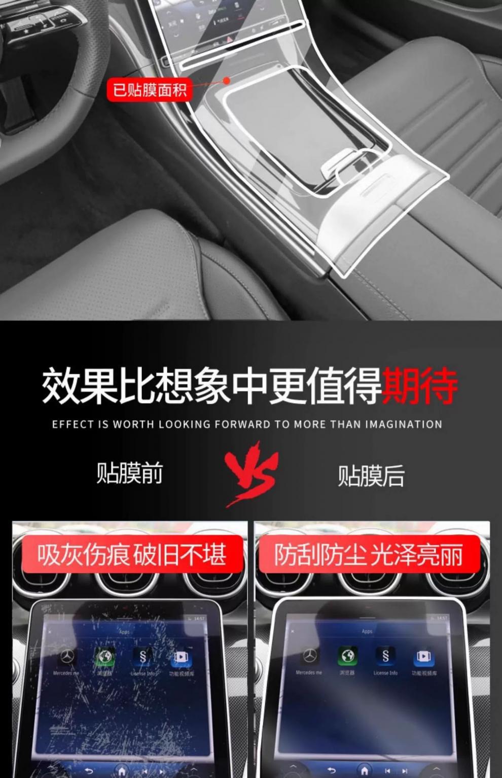 Suitable for 22-25 Mercedes-Benz C260L/C200L Interior Film Central Control Gear Interior Protective Film Transparent Film-Tpu