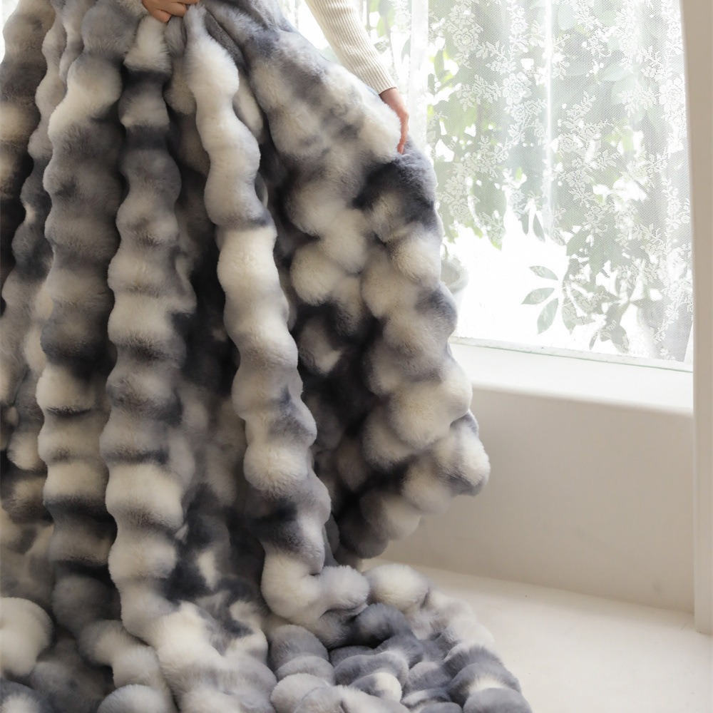 轻奢高端样板房兔毛皮草毛毯长毛午睡小毯子冬季加厚沙发毯床尾毯