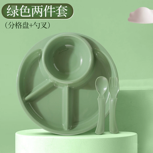 Green split plate+spoon fork