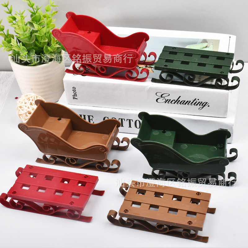 Santa Claus Sleigh Christmas Mall Decorations Plastic Reindeer Snowmobile Christmas Tree Decorations