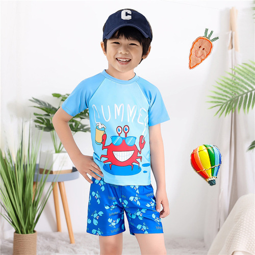 Summer Kids Swimwear for Boys Toddlers Little Boys One-piece Cute Baby Sun Protection Swimwear Swim Trunks Set from Korea