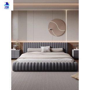 Minimalist Italian Style Light Luxury Nordic Style Modern Simple Fabric Bed Ins Tatami Double Soft Bag Wedding Bed Master Bedroom Queen Bed