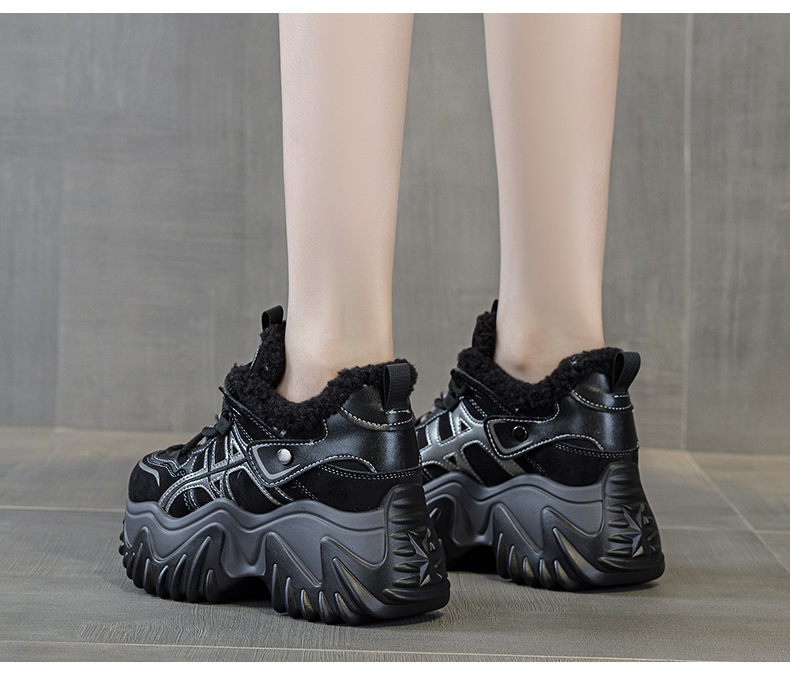 Giày sneaker nữ đế dày tăng chiều cao phong cách Hàn Quốc mùa thu đông 2026 — 5006-1 lót lông nâu, 5006-1 lót lông đen, 5006 một lớp màu kem, 5006 một lớp nâu chi tiết 25