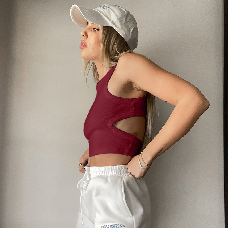 Wholesale Women'S Sexy Solid Color Hollow Out Tank Tops display picture 1