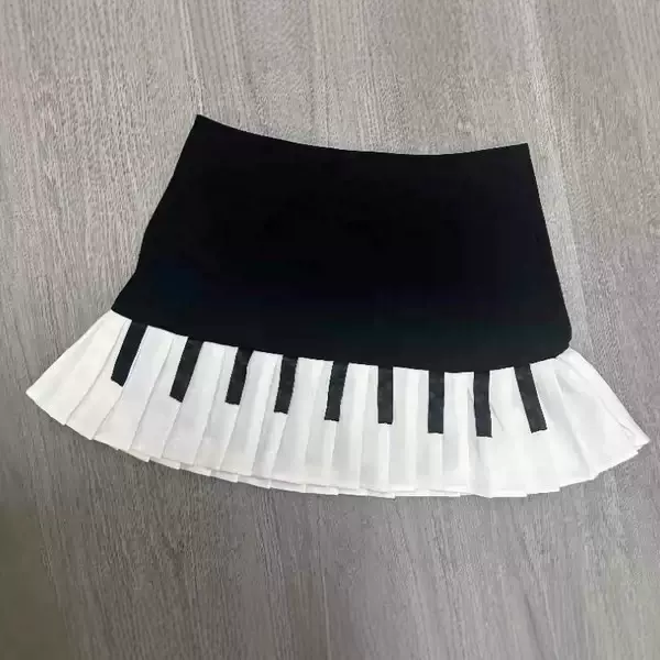 跨境设计感小众音乐钢琴印花半身裙女个性休闲百搭裙子小清新风夏