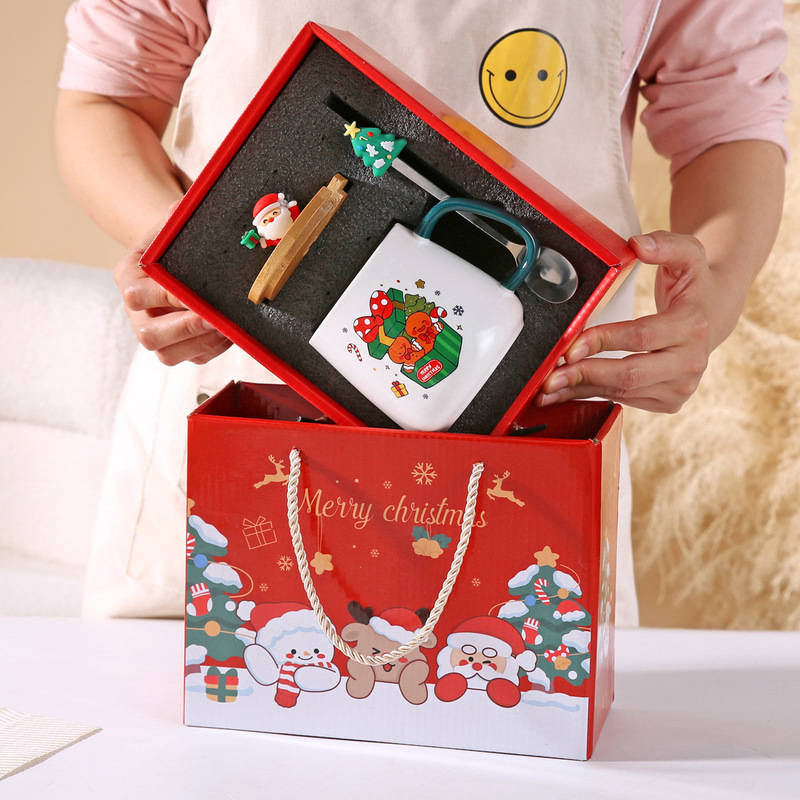 越境創意クリスマスプレゼントサンタクロースマグカップ蓋付きスプーン高顔値陶磁器カップ実用お土産|undefined
