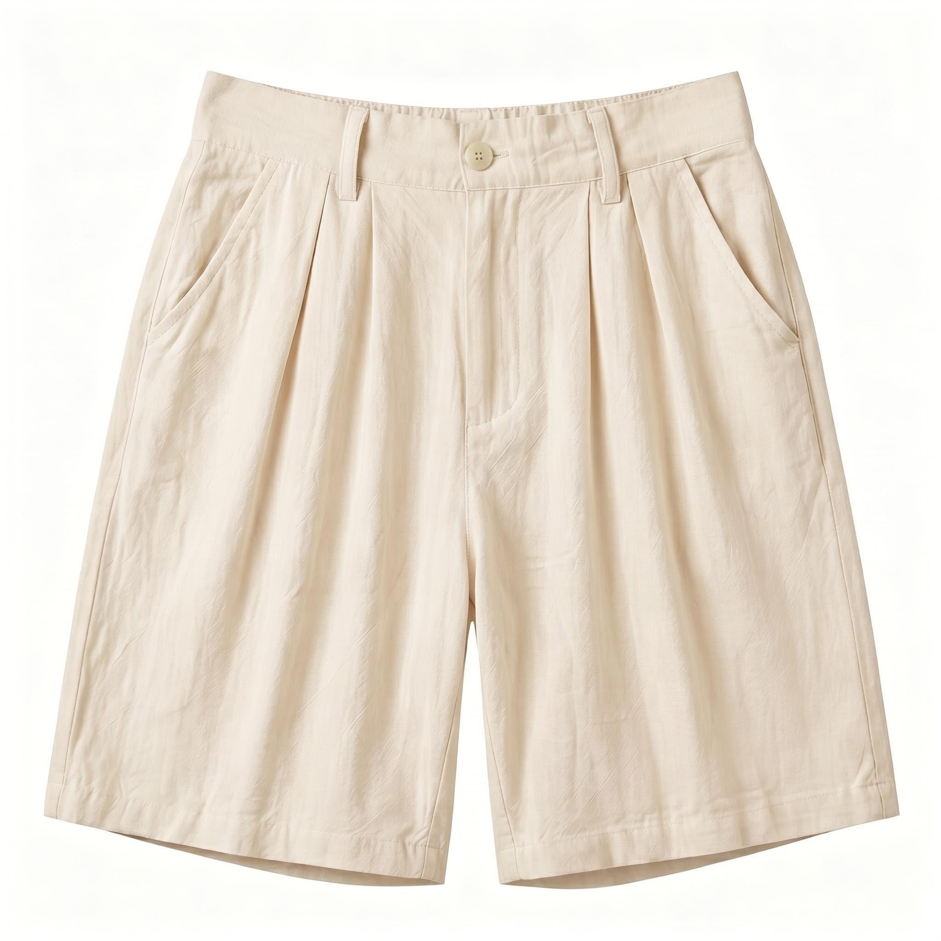 Vêtements pour hommes - Short en lin coupe ample et respirant, pantalon habillé décontracté mi-long style resort, polyvalent, en coton et lin_voghion.com