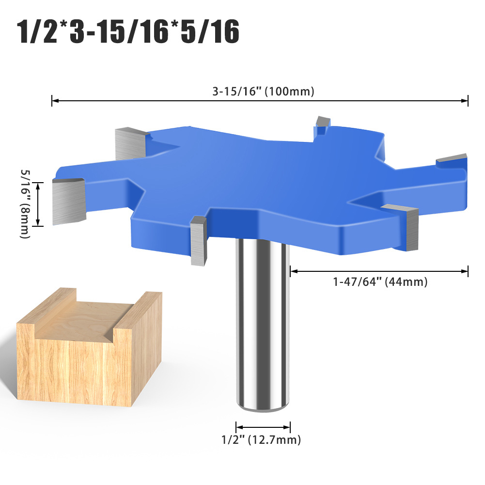 Cuchillo en forma de T de cuatro dientes de 6 dientes 1/2 mango Herramienta de carpintería de mango de 12mm Cuchillo de ranura en forma de T alargado Cuchillo de ranura Cortador de fresado en forma de T Cuchillo Tenon