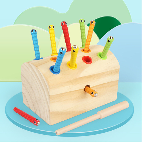Children's early education wooden magnetic bug catching game for babies, hand-eye coordination, parent-child intellectual development, desktop interactive bug catching toy