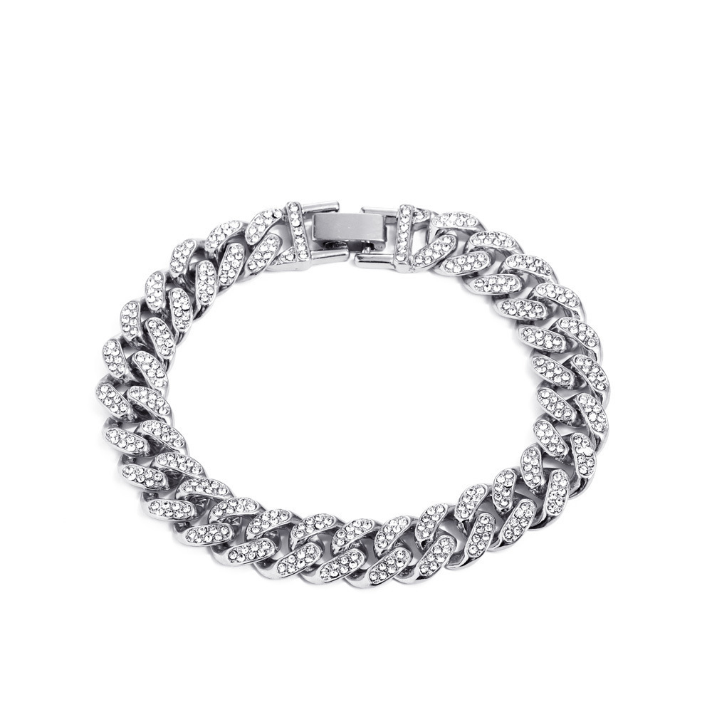 Bracciale cubano con diamanti pieni di personalità hip hop coreano, design di lusso all'ingrosso, coppia, uomo e donna, bracciale in acciaio al titanio_voghion.com