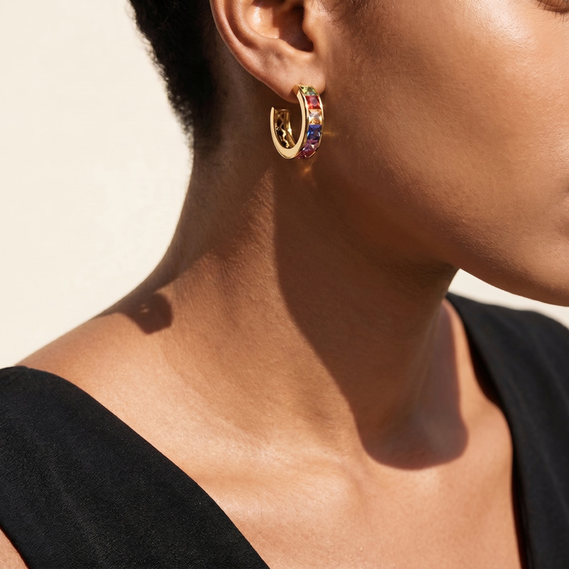 Taina Europa y los Estados Unidos fábrica de acero inoxidable transfronteriza directa venta caliente aretes de diamantes de color geométricos moda aretes de diamantes al por mayor