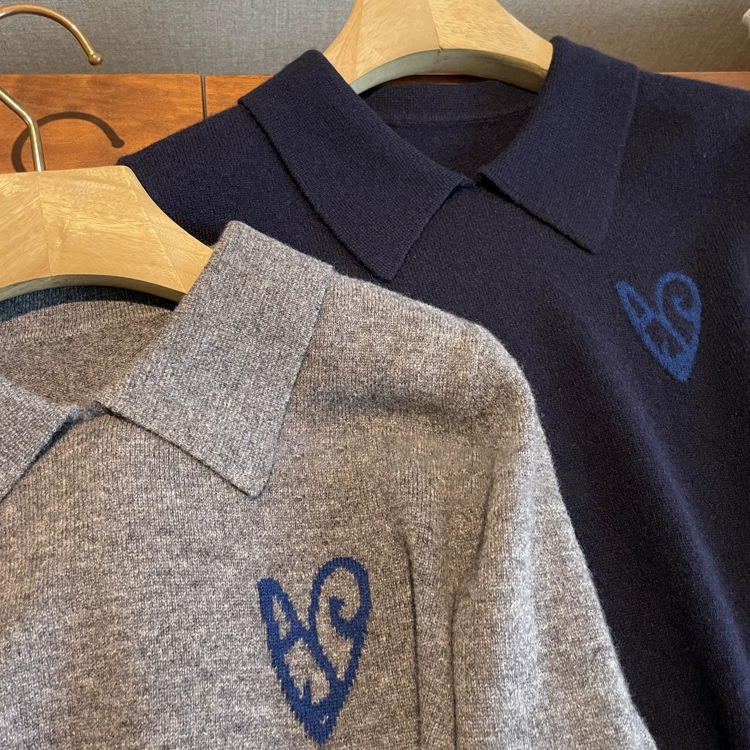 Original Foreign Trade Goods! Quality Is Impeccable ~ M*U Series Small Pointed Collar Heart Embroidery 100% Pure Wool Sweater for Women