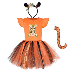 New tiger print blouse mesh tutu dress for Children's Day performance Amazon three-piece set 